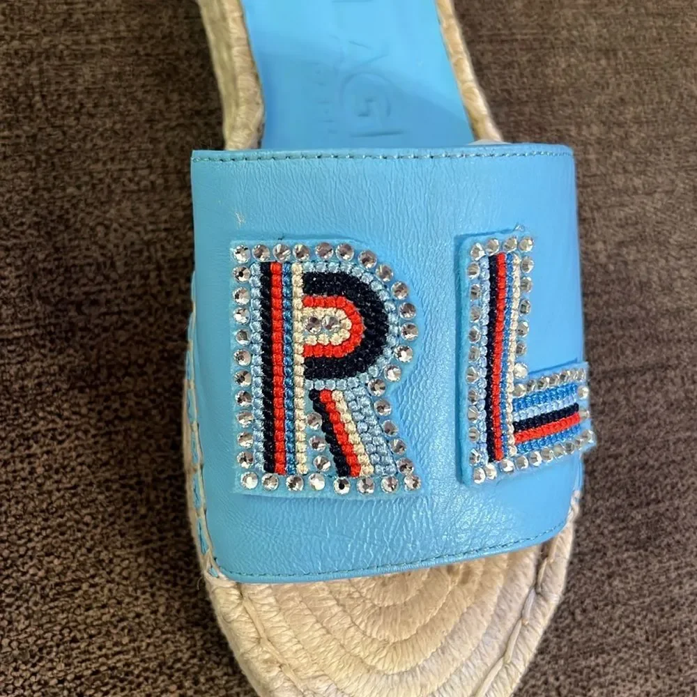 New Karl Lagerfeld Paris Caine Espadrille Slide Sandals Sz 36EU 6 US Baltic Blue